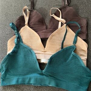 Elegant Mesh Bralette Set - Teal, Beige, Brown